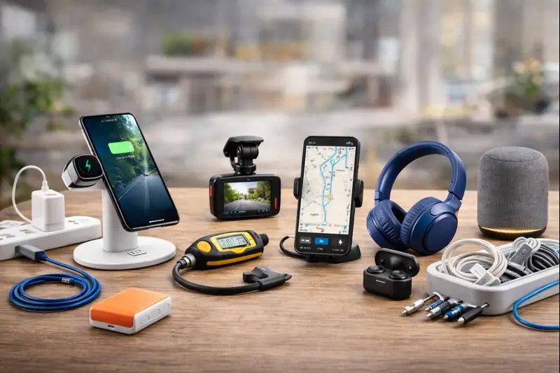 Elektronikk produkter med ladere, kabler, mobiltilbehør og lydutstyr