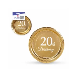 20 år bursdag tallerkener gull 6 stk