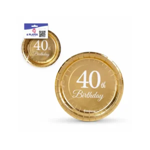 40 år bursdag tallerkener gull 6 stk