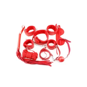 7-delers bondage sett Rød med vibrerende dildo