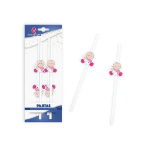 Baby sugerør rosa 4 stk