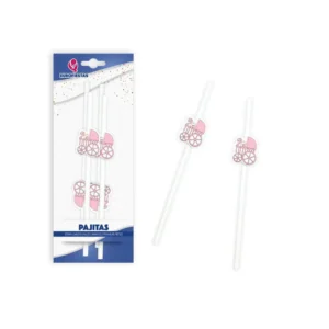 Baby sugerør rosa med barnevogn 4 stk