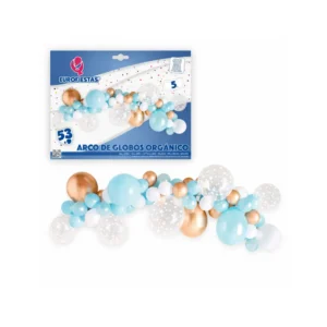 Ballongbue blå & gull 5 meter – 53 ballonger