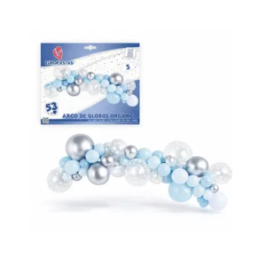 Ballongbue blå & sølv 5 meter – 53 ballonger