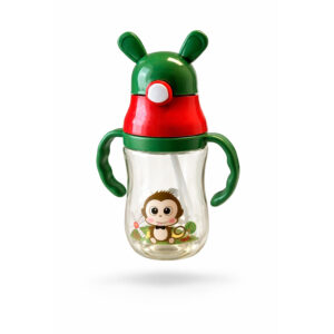 Barneflaske med sugerør og håndtak 350ml Grønn