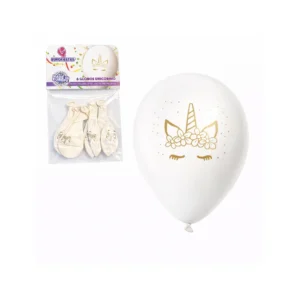 Hvite ballonger med enhjørning 6 stk