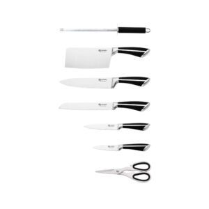 Knivsett 8 deler – karbonstål med roterende stativ