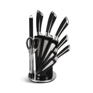 Knivsett 8 deler – karbonstål med roterende stativ