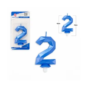 Tall-lys 2 blå polygon bursdagslys