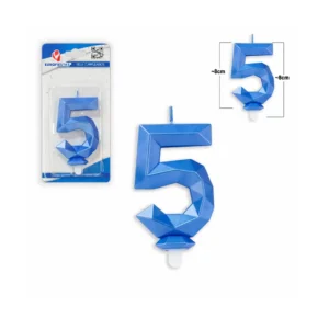 Tall-lys 5 blå polygon bursdagslys