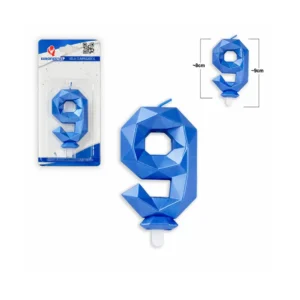 Tall-lys 9 blå polygon bursdagslys