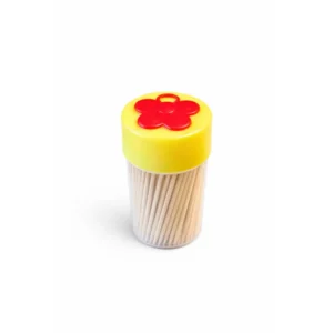 Tannpirkere i dispenser med blomsterlokk Gul