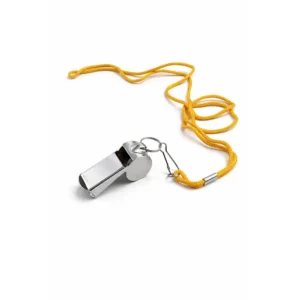 Dommerfløyte i rustfritt stål med snor