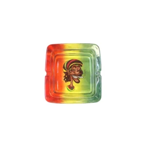 Firkantet askebeger i glass 420 reggae rasta smile