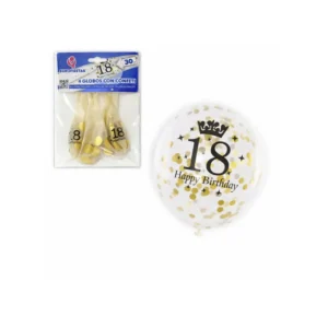 Konfettiballonger gull 4 stk – 18 års Happy Birthday