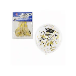 Konfettiballonger gull 4 stk – Happy Birthday