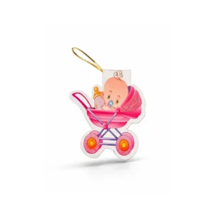 Babyshower Gratulasjonskort – Baby i barnevogn rosa