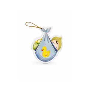 Babyshower Gratulasjonskort – Baby i pose blå design