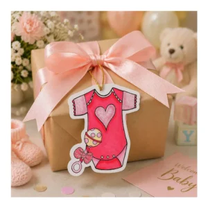 Babyshower Gratulasjonskort – Babybody rosa med hjerte