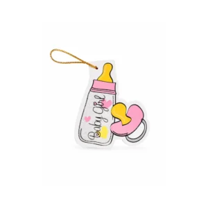 Babyshower Gratulasjonskort – Babyflaske & smokk rosa design
