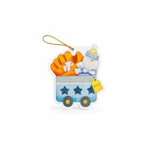 Babyshower Gratulasjonskort – Babykurv blå/gul design