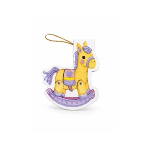 Babyshower Gratulasjonskort – Gyngende hest lilla/gul