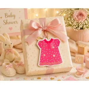 Babyshower Gratulasjonskort – Rosa babykjole design