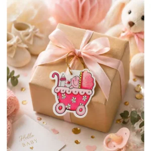 Babyshower Gratulasjonskort – Rosa barnevogn design