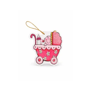 Babyshower Gratulasjonskort – Rosa barnevogn design