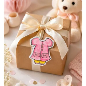 Babyshower Gratulasjonskort – Rosa/gul babykjole design