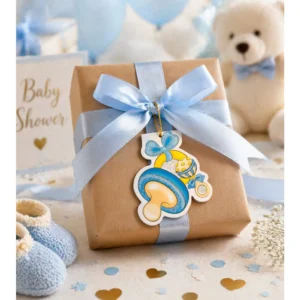 Babyshower Gratulasjonskort – Smokk og rangle blå