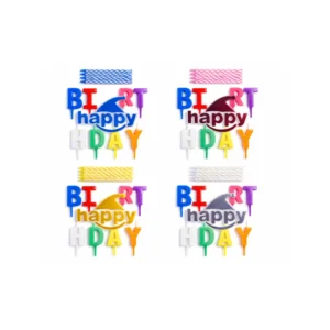 Happy Birthday kakelys med bokstaver og lys (flere varianter)