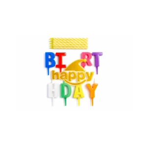 Happy Birthday kakelys med bokstaver og lys Gull