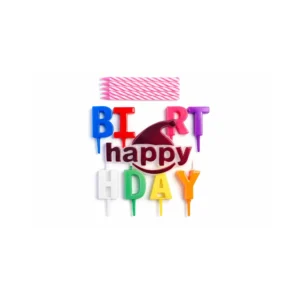 Happy Birthday kakelys med bokstaver og lys Rosa