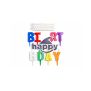 Happy Birthday kakelys med bokstaver og lys Sølv
