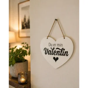 Metallskilt hjerte «Du er min Valentin» veggdekor