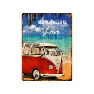 Vintage metallskilt “All You Need Is Love And The Beach” 20x30 cm
