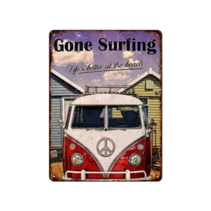 Vintage metallskilt “Gone Surfing” 20x30 cm