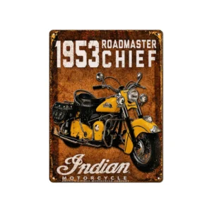 Vintage metallskilt “Indian 1953 Roadmaster Chief” 20x30 cm