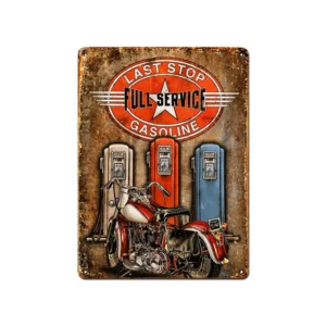 Vintage metallskilt “Last Stop Full Service Gasoline” 20x30 cm
