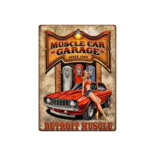 Vintage metallskilt “Muscle Car Garage – Detroit Muscle” 20x30 cm