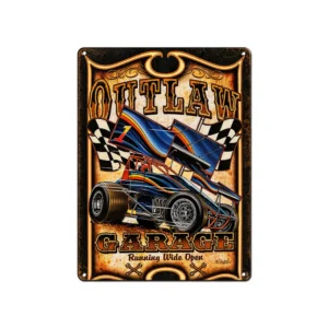 Vintage metallskilt “Outlaw Garage” 20x30 cm