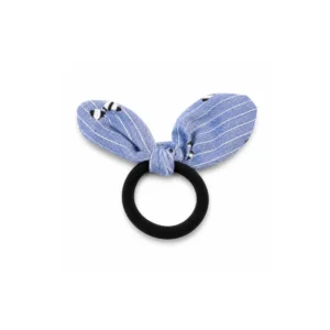 Hårstrikk med sløyfe/kaninører – myk scrunchie Lyse blå