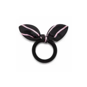 Hårstrikk med sløyfe/kaninører – myk scrunchie Svart