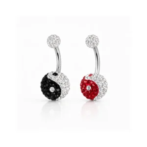Navelring med krystaller – Yin Yang design (flere farger)