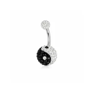 Navelring med krystaller – Yin Yang design Svart
