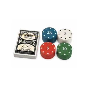 Poker sett med kortstokk og chips