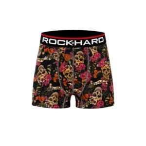 Rockhard boxer for menn – hodeskaller & blomster – størrelse M