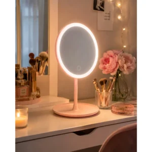Sminkespeil LED med stativ 29 cm rosa