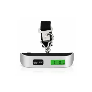 Digital bagasjevekt med LCD-display, stropp og metallkrok for veiing av koffert og bagasje opptil 50 kg.
